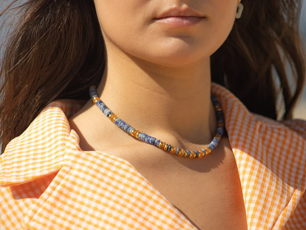 Collier California N°7 Socool, bijou fantaisie bohème en pierres naturelles fait main Arcachon