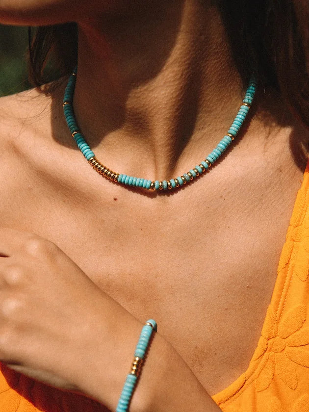 Collier California N°8 Socool, bijou fantaisie bohème en pierres naturelles fait main Arcachon