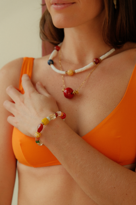 Collier Callora Socool, bijou fantaisie solaire en perles vintage et acier inoxydable fait main Arcachon