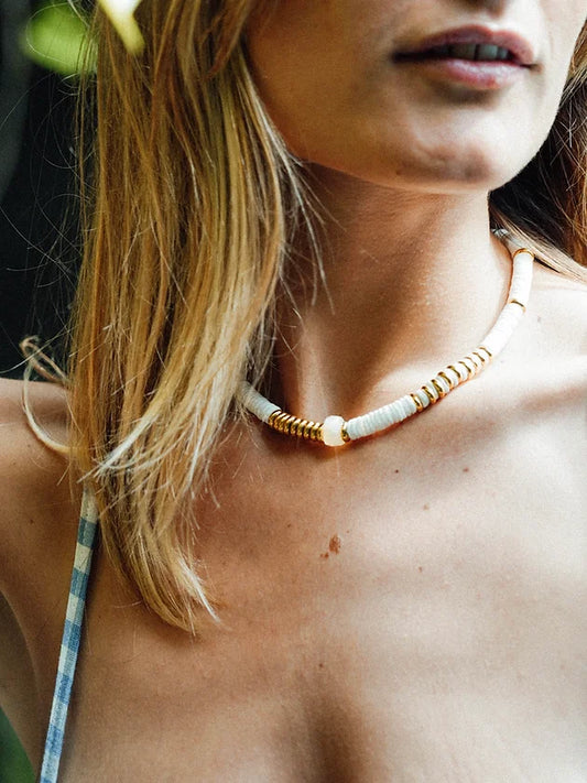 Collier Eldorado Socool, bijou fantaisie bohème en coquillages et citrine fait main Arcachon