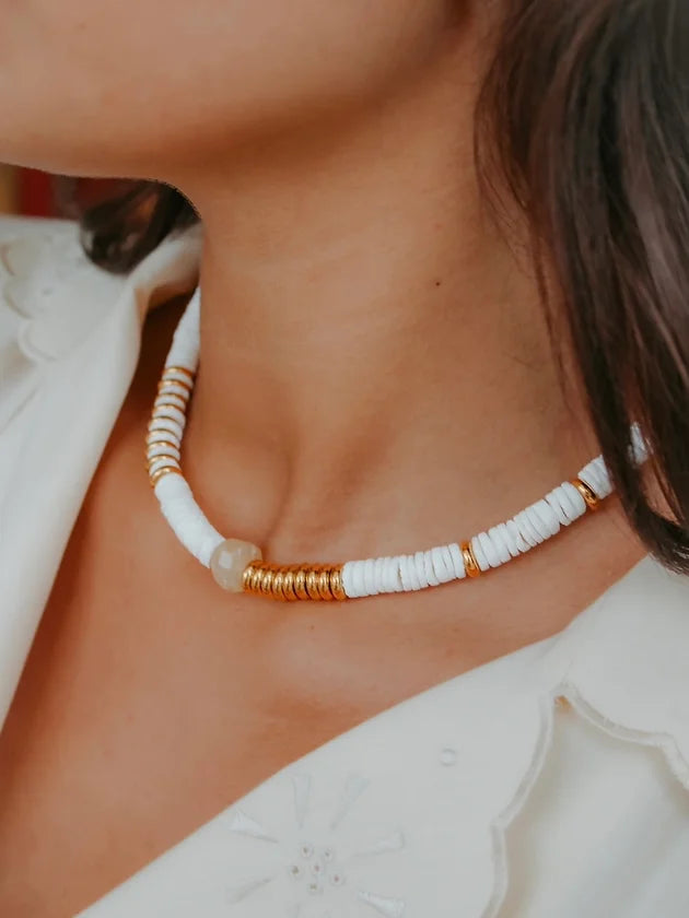 Collier Eldorado Socool, bijou fantaisie bohème en coquillages et citrine fait main Arcachon