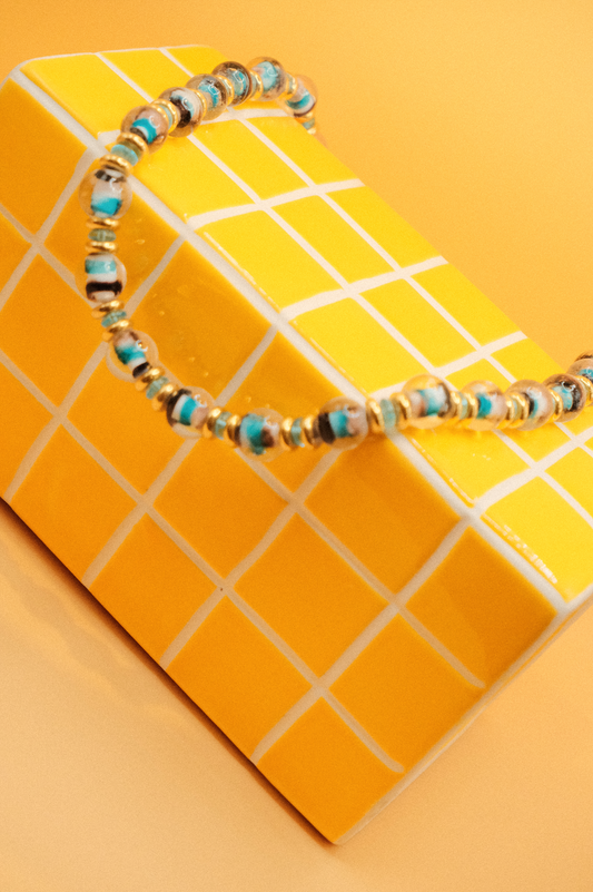 Collier Lagune Socool, bijou fantaisie en perles turquoise et dorées fait main Arcachon